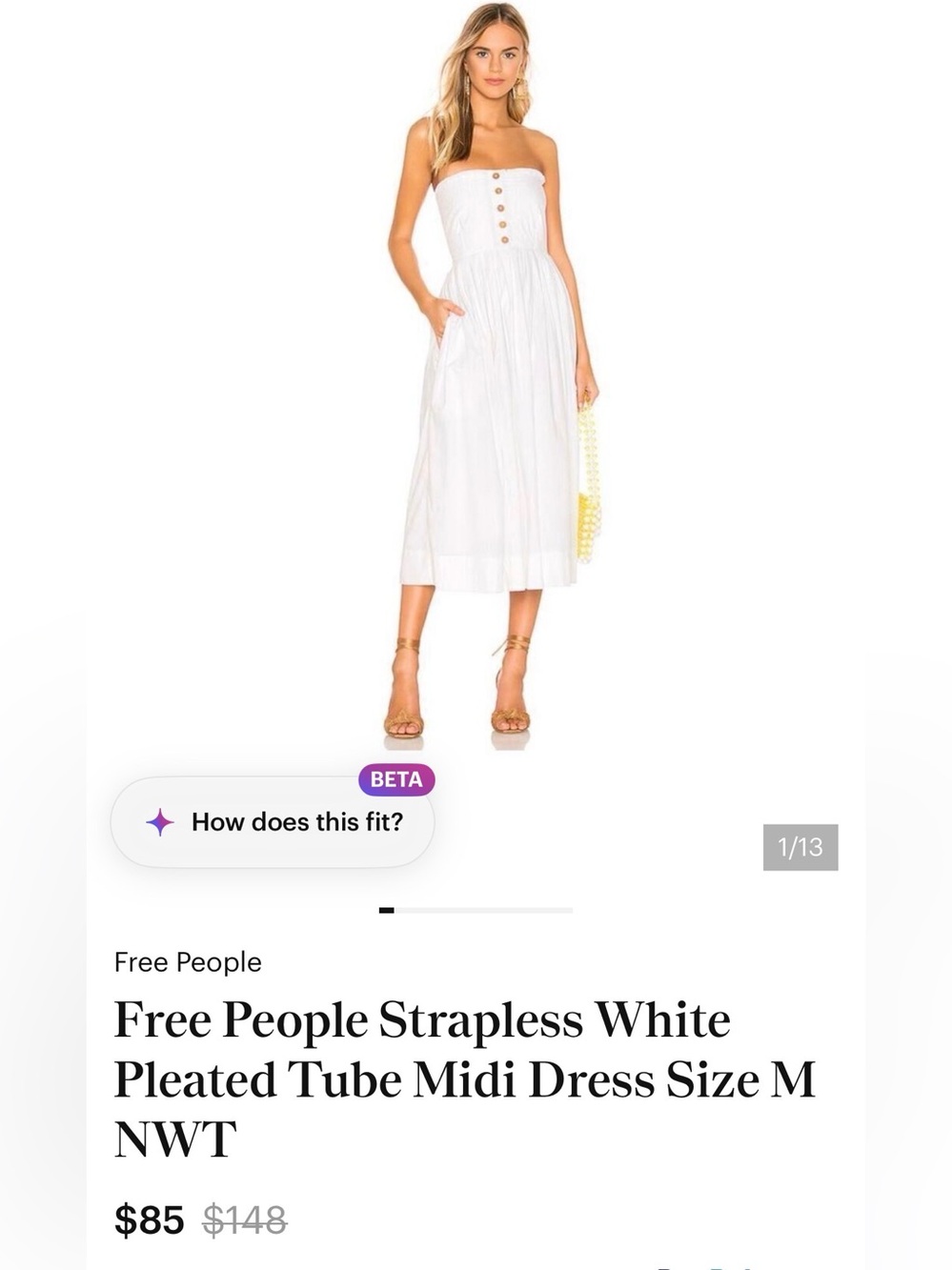 Free People White Strapless Button-Front maxi dress